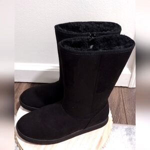 Girls Hannah Zipper Suede Faux Shearling Style Boots - Cat & Jack Black